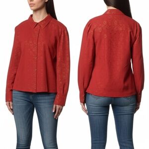 CHICO'S DESIGNS XL Red Metallic Paisley Faux‎ Suede Button Shirt Jacket